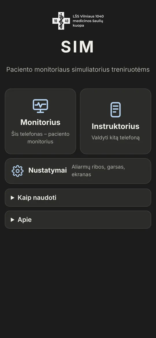 SIM pradžia: monitorius arba instruktorius